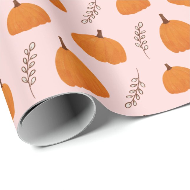 Papel De Regalo Patrón de calabaza de otoño rosado (Esquina del rollo)
