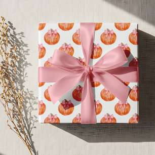 Papel De Regalo Patrón de calabaza en acuarela con lazo rosa
