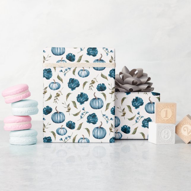 Papel De Regalo Patrón de calabaza floral azul otoño (Baby Shower)