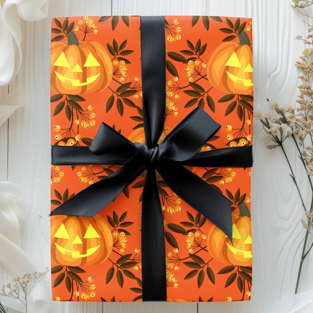 Papel De Regalo Patrón de calabaza floral Jack O'Lantern (Subido por el creador)