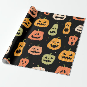 Papel De Regalo Patrón de calabaza sin fisuras de Halloween. Mano 