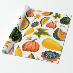 Papel De Regalo Patrón de calabazas y hojas sin soldadura en una i