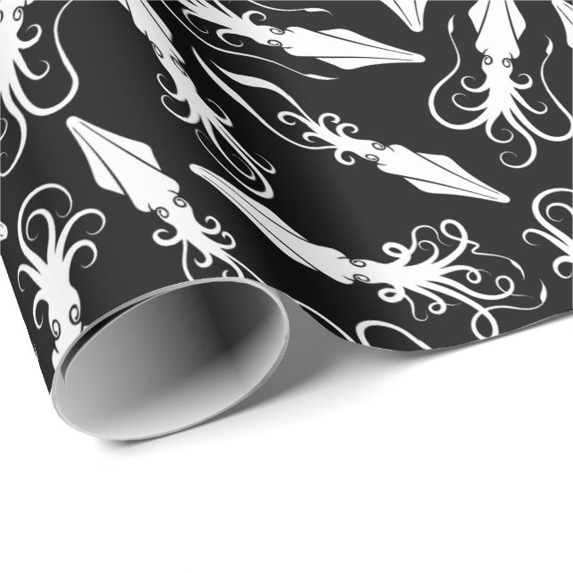 Papel De Regalo Patrón de calamar blanco (Esquina del rollo)