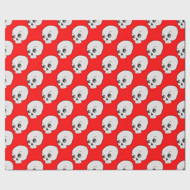 Papel De Regalo Patrón De Calavera En Fondo Rojo (Costura)
