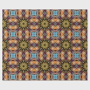 Papel De Regalo Patrón de caleidoscopio floral dorado vibrante de 