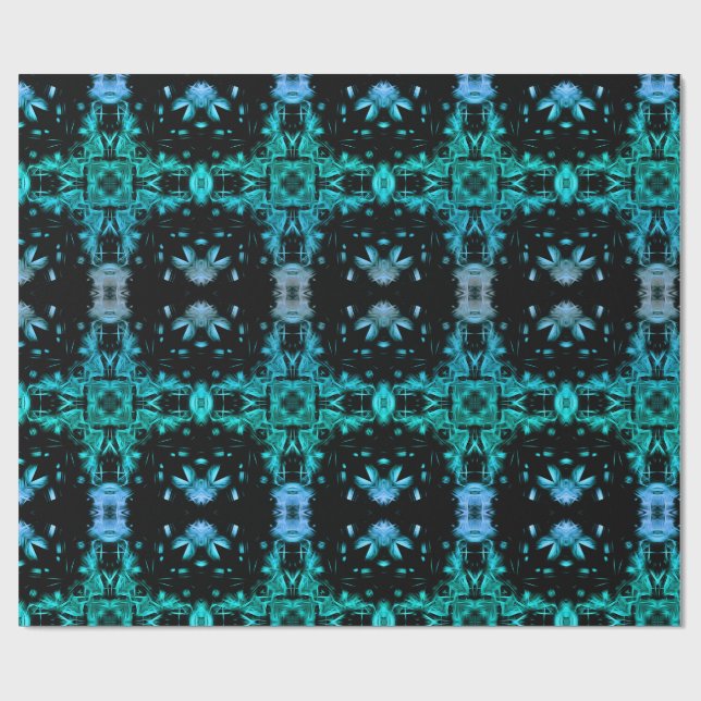 Papel De Regalo Patrón de caleidoscopio fractal eléctrico verde az (Superficie plana)