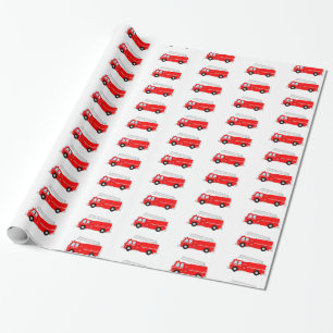 Papel De Regalo Patrón de camiones de incendio rojo
