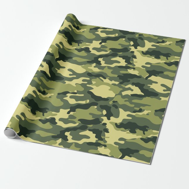 Papel De Regalo Patrón de Camo Verde Militar (Desenrollado)