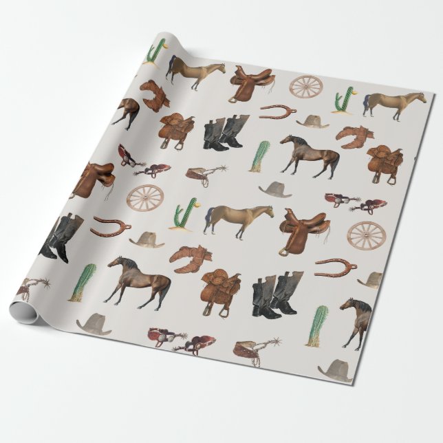 Papel De Regalo Patrón de campo de Cowboy Cowgirl Western Rodeo (Desenrollado)