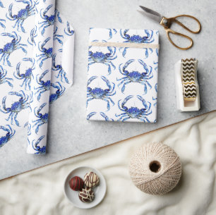 Papel De Regalo Patrón de cangrejo azul de acuarela junto al mar