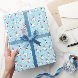 Papel De Regalo Patrón de cara de conejito lindo sobre azul claro