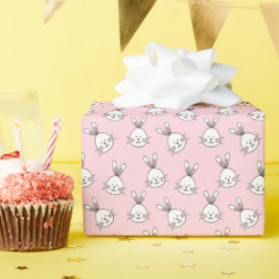 Papel De Regalo Patrón de cara de conejo lindo en rosa claro