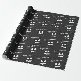 Papel De Regalo Patrón de cara fantasma de Halloween negro y blanc
