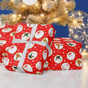 Papel De Regalo Patrón de caracteres de Navidades pequeños en rojo