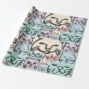 Papel De Regalo Patrón de caras de gato adorables dibujadas a mano