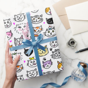 Papel De Regalo Patrón de caras de gato caprichoso