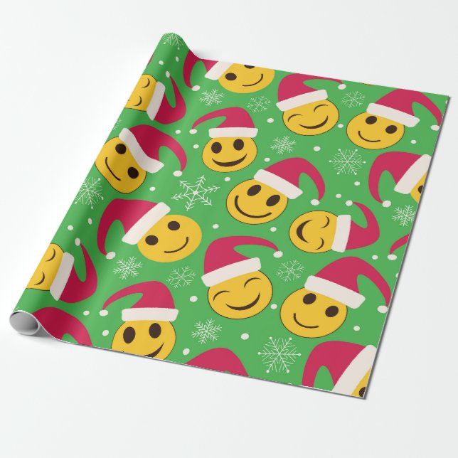 Papel De Regalo Patrón de caras sonrientes de Santa Feliz navidad (Desenrollado)