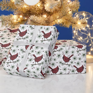 Papel De Regalo Patrón de cardenales rojos de invierno blanco
