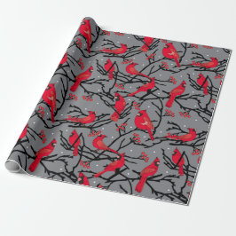 Papel De Regalo Patrón de cardenales rojos Navidades de Woodland
