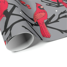 Papel De Regalo Patrón de cardenales rojos Navidades de Woodland