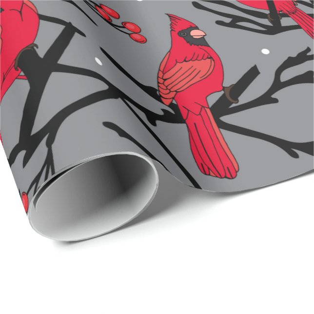 Papel De Regalo Patrón de cardenales rojos Navidades de Woodland (Esquina del rollo)