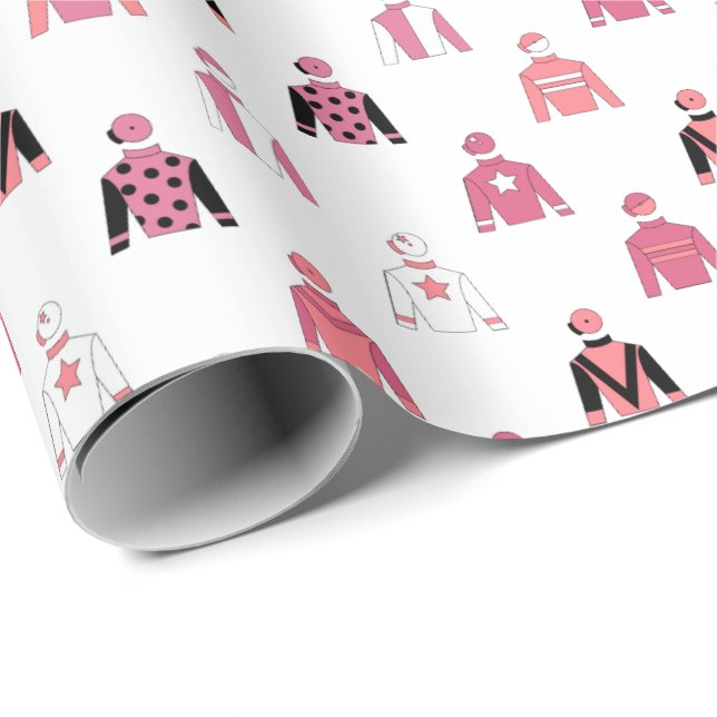 Papel De Regalo Patrón de Carreras de caballos blancos rosados de  (Esquina del rollo)