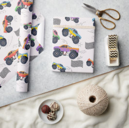 Papel De Regalo Patrón de Carreras de los camiones monográficos co