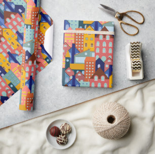 Papel De Regalo Patrón de casas de ciudad de manzana de barrio