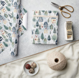 Papel De Regalo Patrón de casas de color de agua de invierno de Na