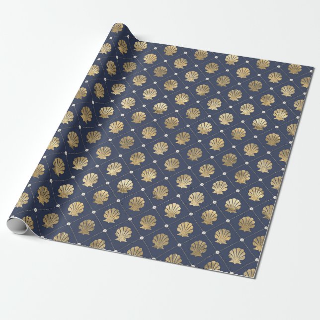 Papel De Regalo Patrón de cascos azul y dorado (Desenrollado)
