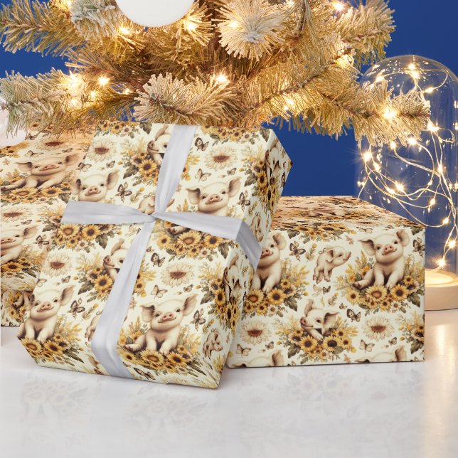 Papel De Regalo Patrón de cerdos de girasol cúbico (Vacaciones)