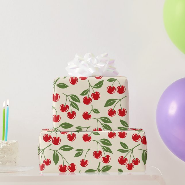 Papel De Regalo Patrón de cereza dulce roja Coquette (Regalos de fiesta)