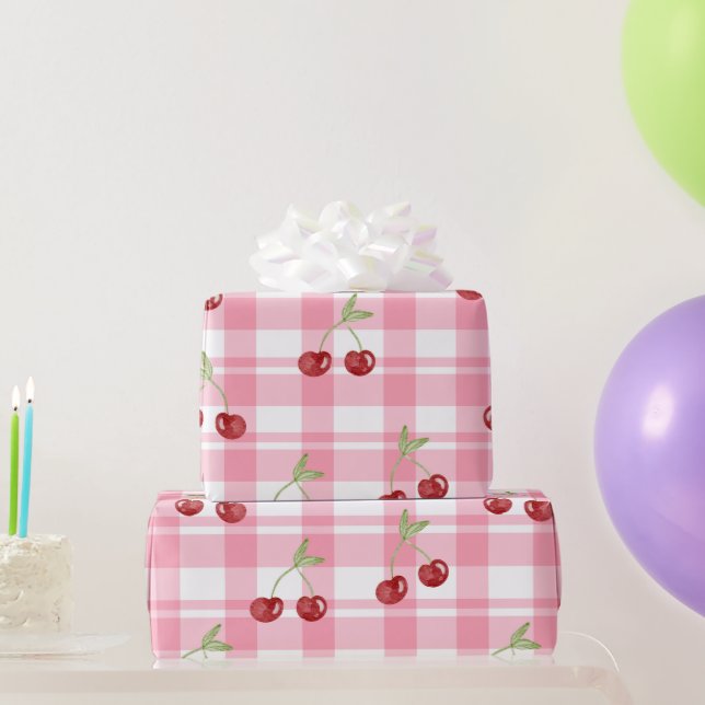 Papel De Regalo Patrón de Cereza Dulce Roja Coquette (Regalos de fiesta)