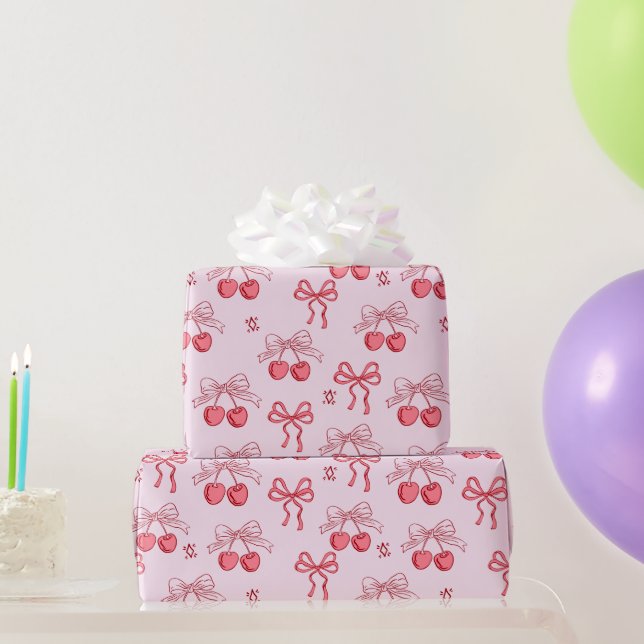 Papel De Regalo Patrón de cereza dulce roja Coquette (Regalos de fiesta)