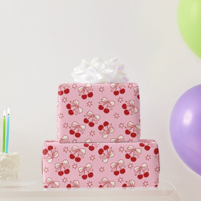 Papel De Regalo Patrón de Cereza Dulce Roja Coquette (Regalos de fiesta)