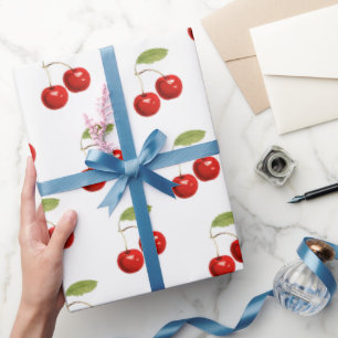 Papel De Regalo Patrón de cerezas rojas retro bastante chic sobre