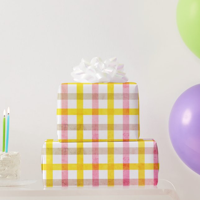 Papel De Regalo Patrón de chequeo amarillo rosado retro Pascua Gir (Regalos de fiesta)