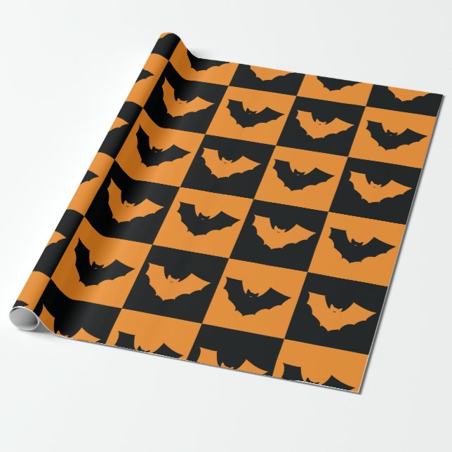 Papel De Regalo Patrón de cheques de Halloween con bates (Desenrollado)