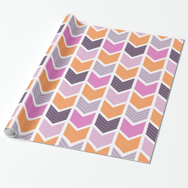 Papel De Regalo Patrón de cheurón geométrico rosa púrpura naranja (Desenrollado)