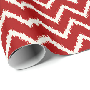 Papel De Regalo Patrón de Chevron Ikat - Rojo intenso y blanco