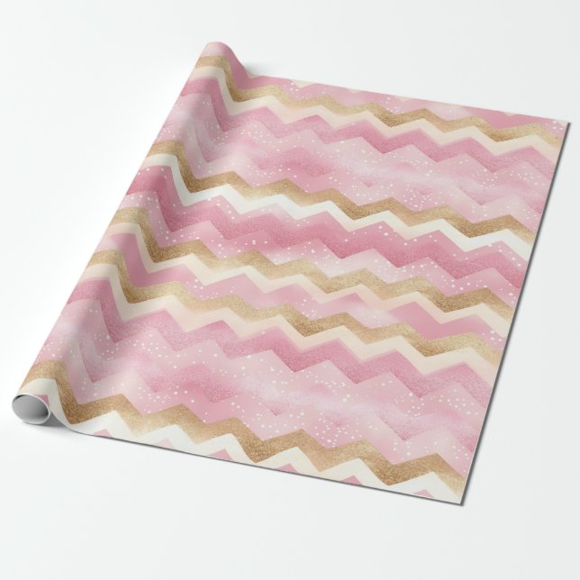 Papel De Regalo Patrón de Chevron rosa esparcido (Desenrollado)