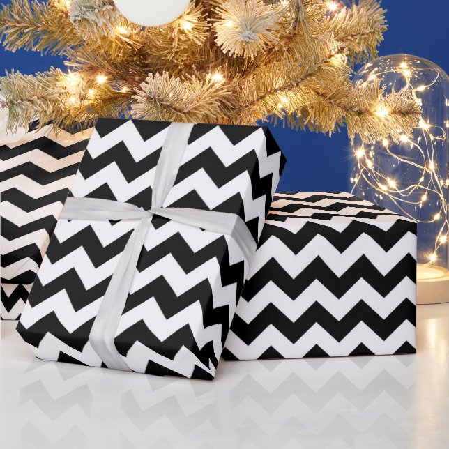 Papel De Regalo Patrón de Chevron Zigzag Blanco Negro (Vacaciones)