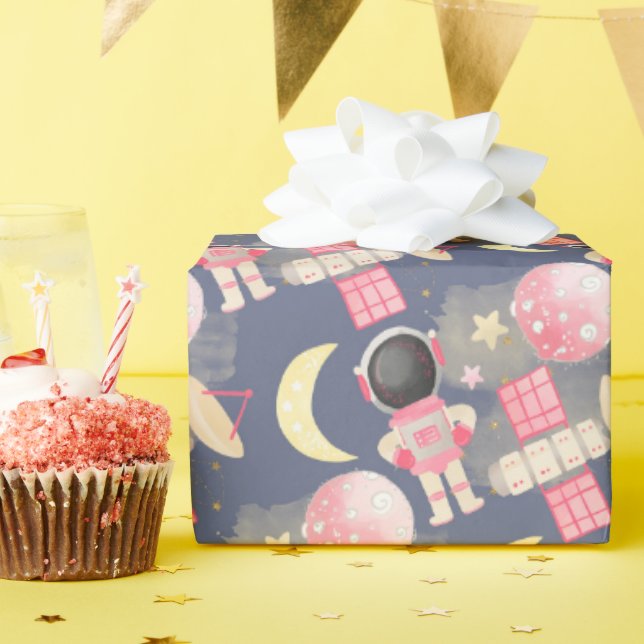 Papel De Regalo Patrón de Chica espacial astronauta (Fiesta de cumpleaños )