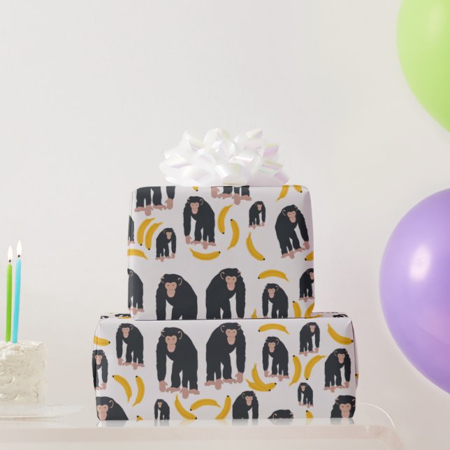 Papel De Regalo Patrón de chimpancés y banana de monos (Regalos de fiesta)