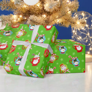 Papel De Regalo Patrón de chocolate caliente de Navidad en verde