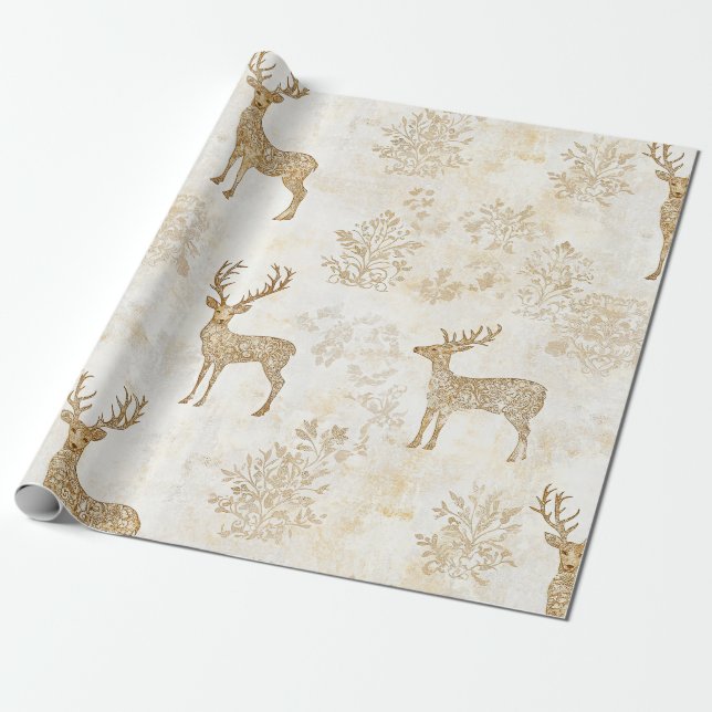 Papel De Regalo Patrón de ciervo de bosque neutral (Desenrollado)