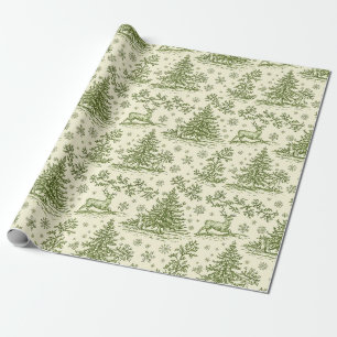 Papel De Regalo Patrón de ciervo de Toile de Navidad verde vintage
