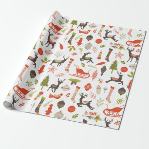 Papel De Regalo Patrón de ciervo y naturaleza de Navidades rústi