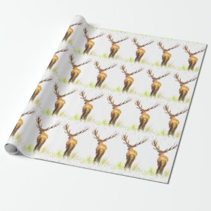 Papel De Regalo Patrón de ciervos acuarela Navidades rusos