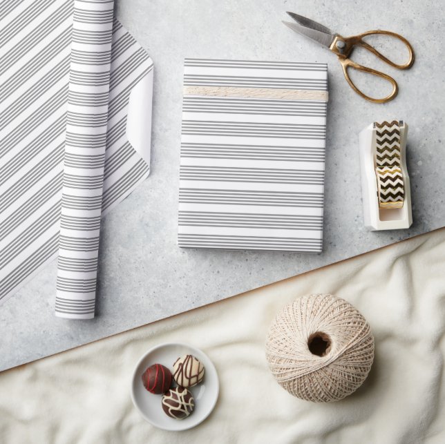 Papel De Regalo Patrón de cinco rayas gris y blanco (Artesanía)